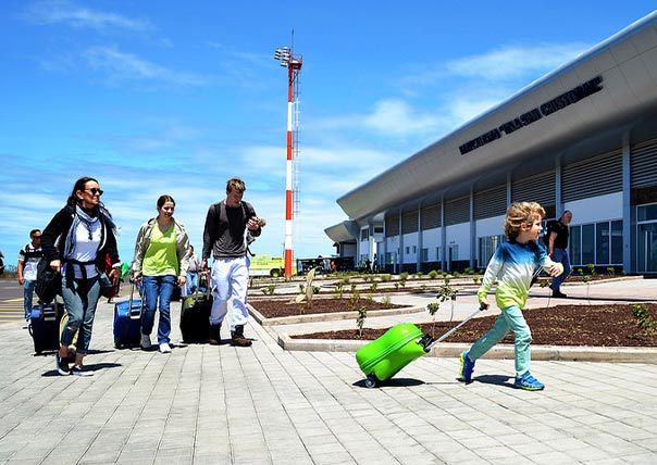 arriving to the galapagos islands airport of galapagos tours