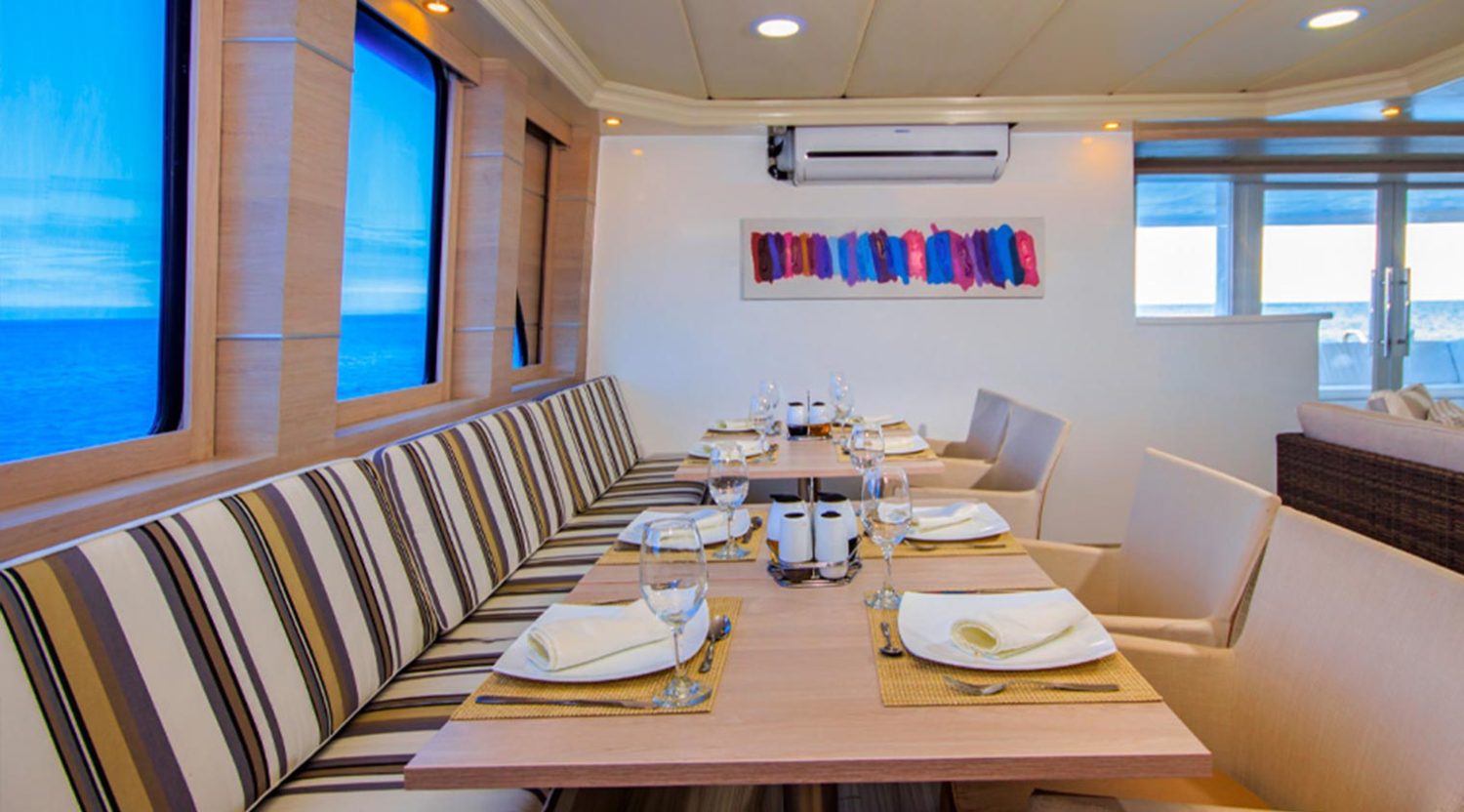 dining room of treasure of galapagos yacht of galapagos islands