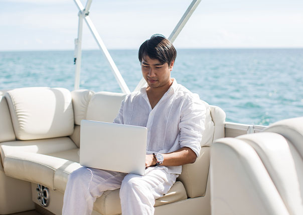 business man working in a cruiser galapagos islands