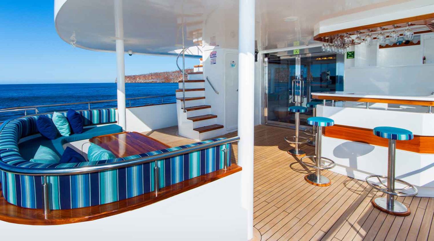 Grand Daphne Yacht living room deck of galapagos islands tours