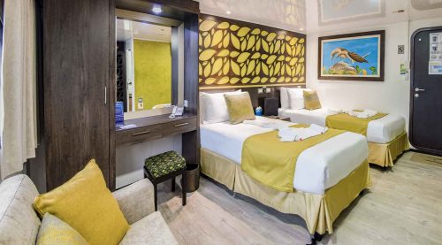 double bed bedroom of Eco Galaxy Yacht of galapagos islands tours
