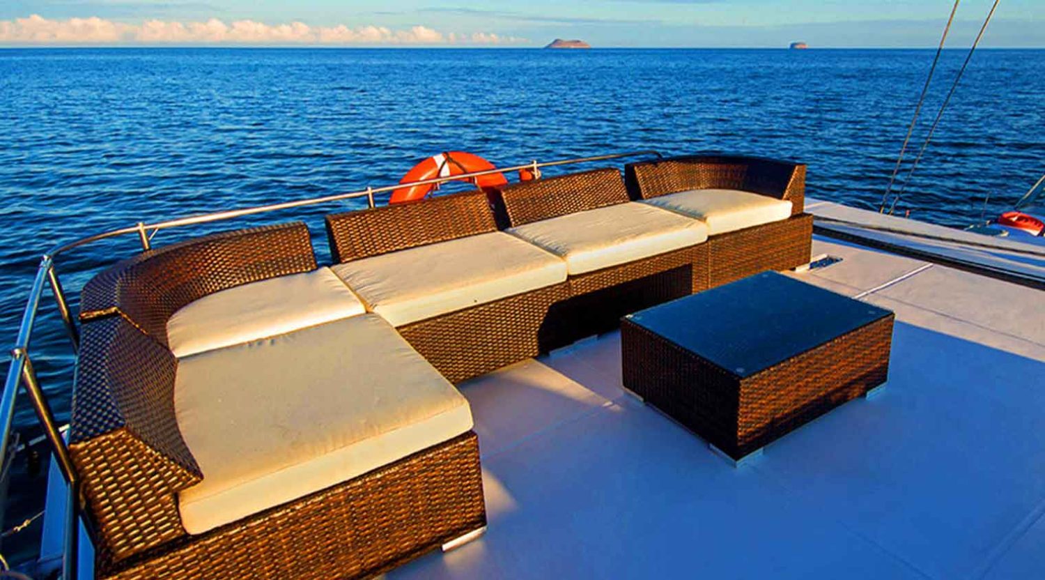 outdoor lounge of nemo 1 yacht of galapagos islands
