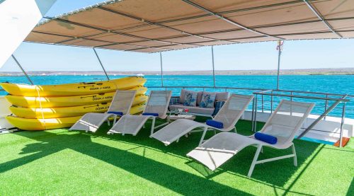 outdoor lounge of bonita yacht of galapagos islands