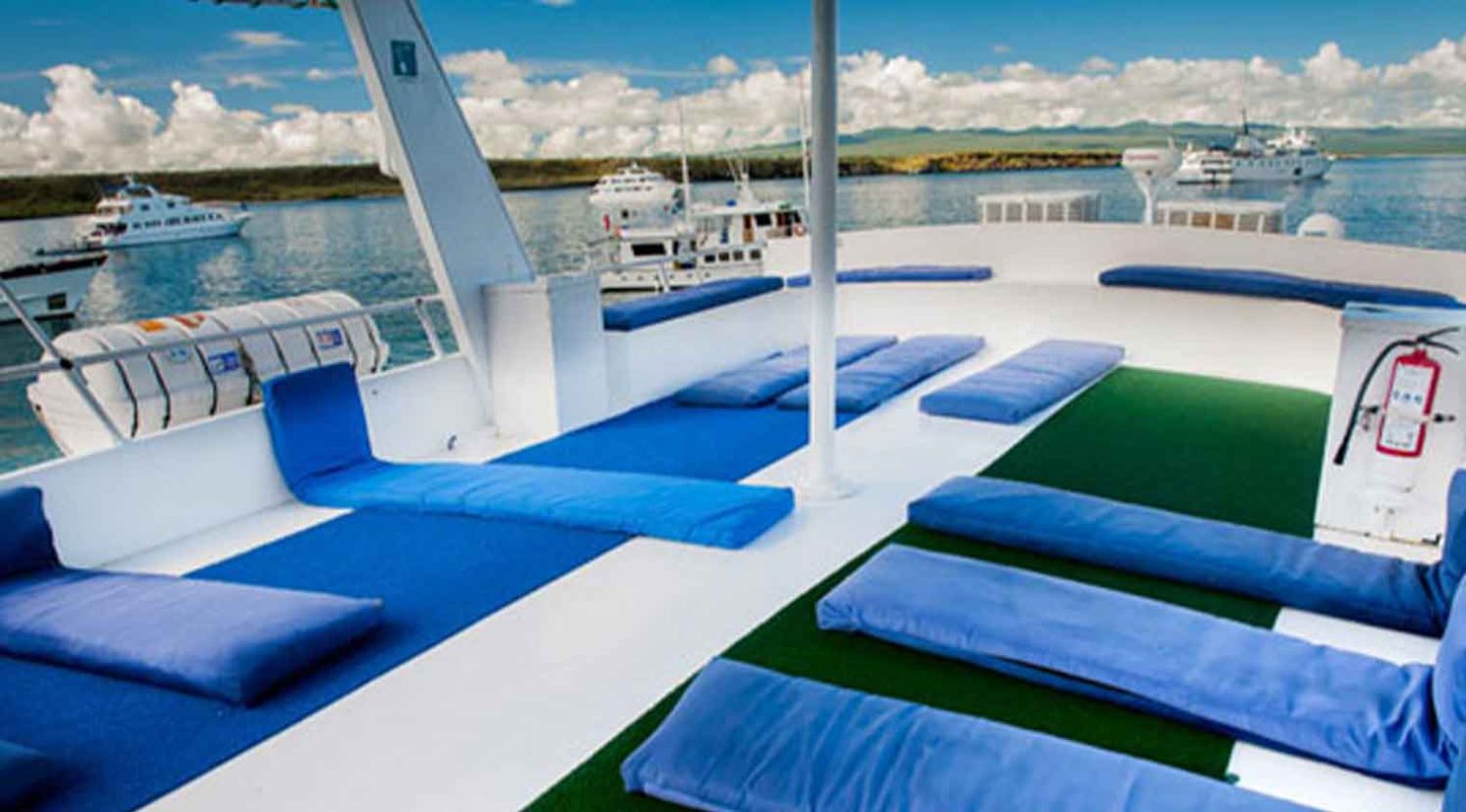 top deck of fragata yacht of galapagos islands tours