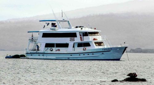 aerial photo of fragata yacht of galapagos islands tours