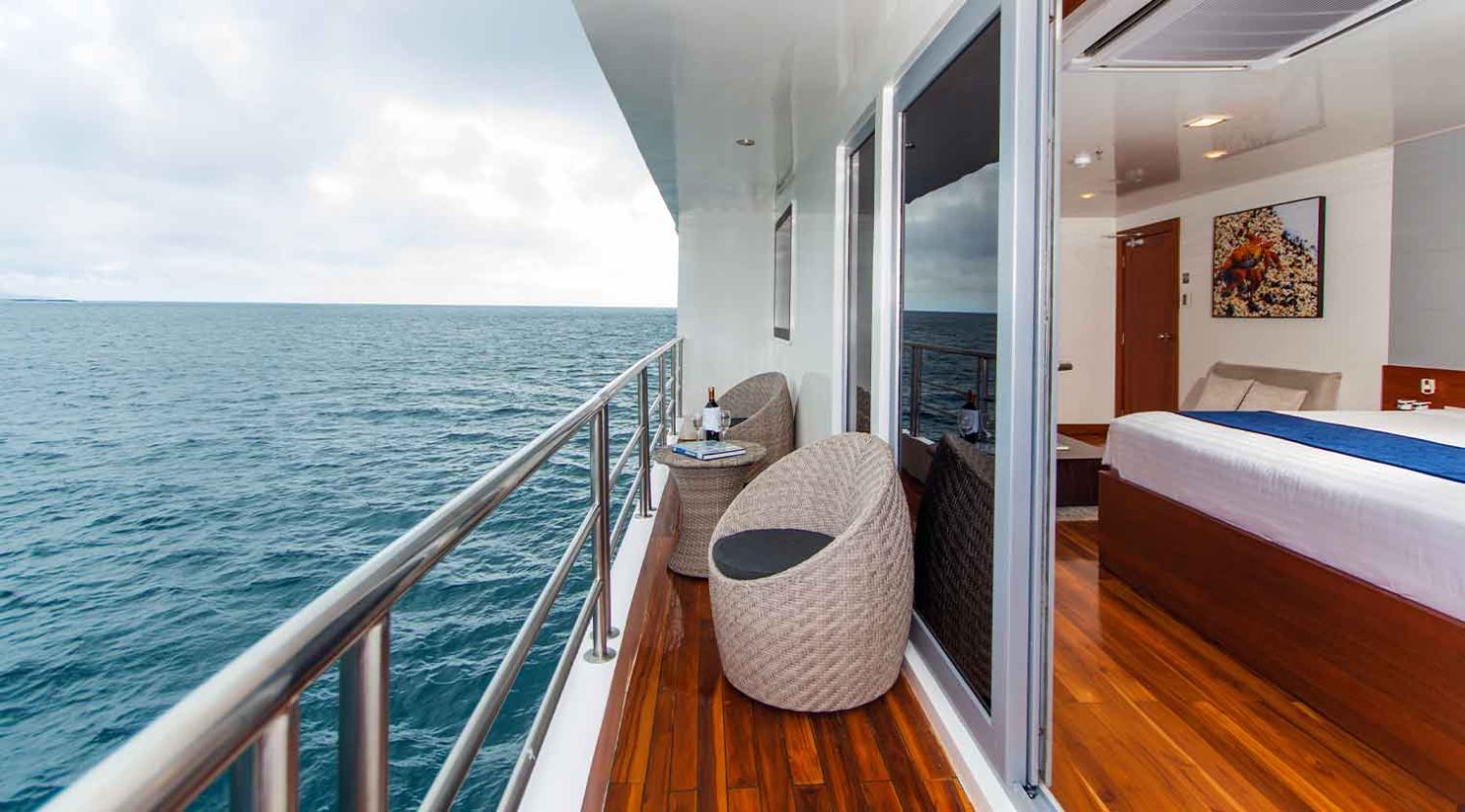 Infinity Yacht bedroom balcony of galapagos islands tours