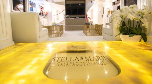 lounge of stella maris yacht of galapagos islands