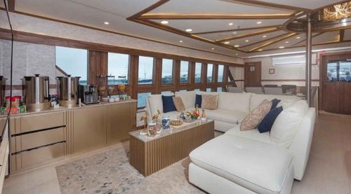 living room of tiburon explorer yacht of galapagos islands