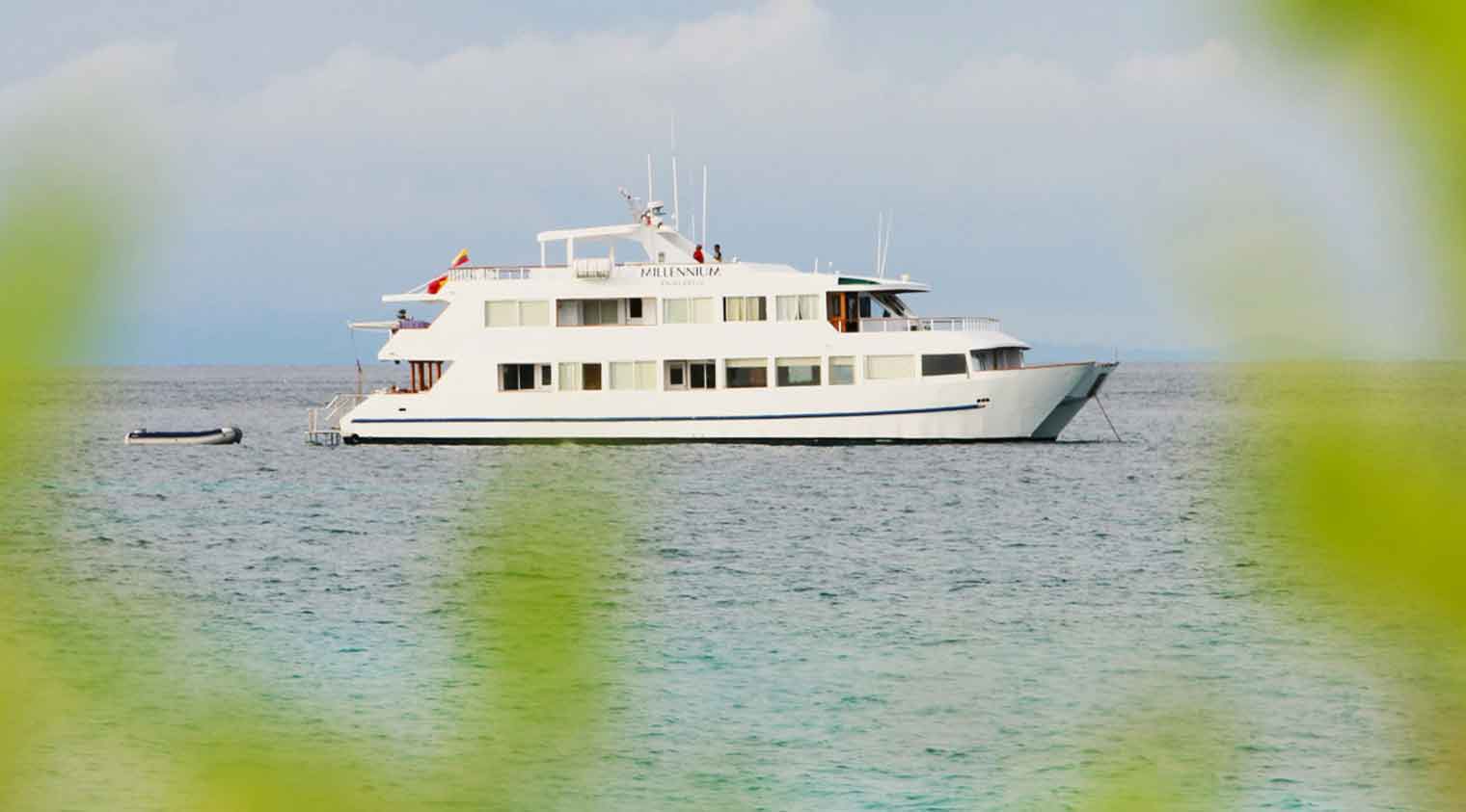 millenium catamaran yacht aerial photo of galapagos islands tours