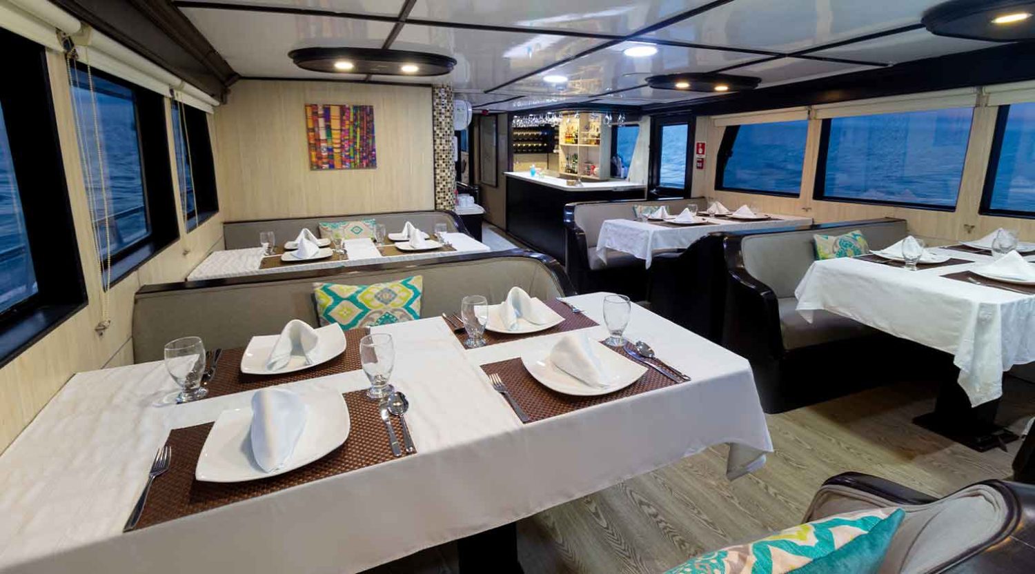 monserrat yacht dining room of galapagos islands tours