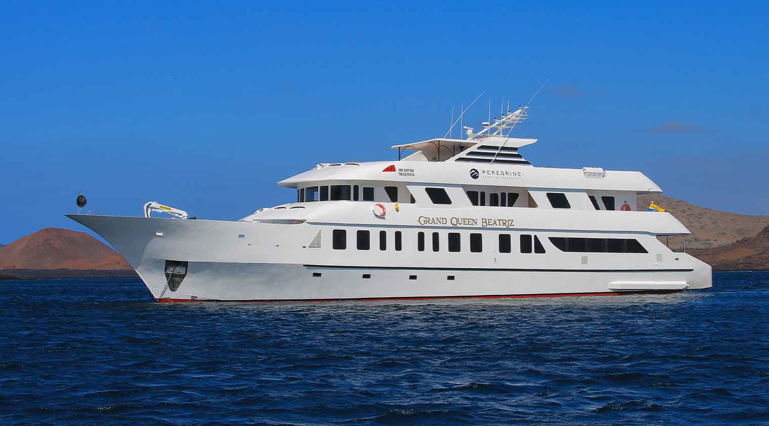 front picture of grand queen beatriz yacht of galapagos islands tours