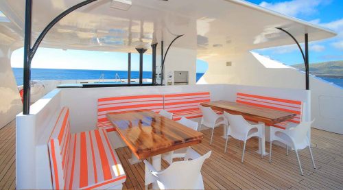 Grand Queen Beatriz Yacht dining room of galapagos islands