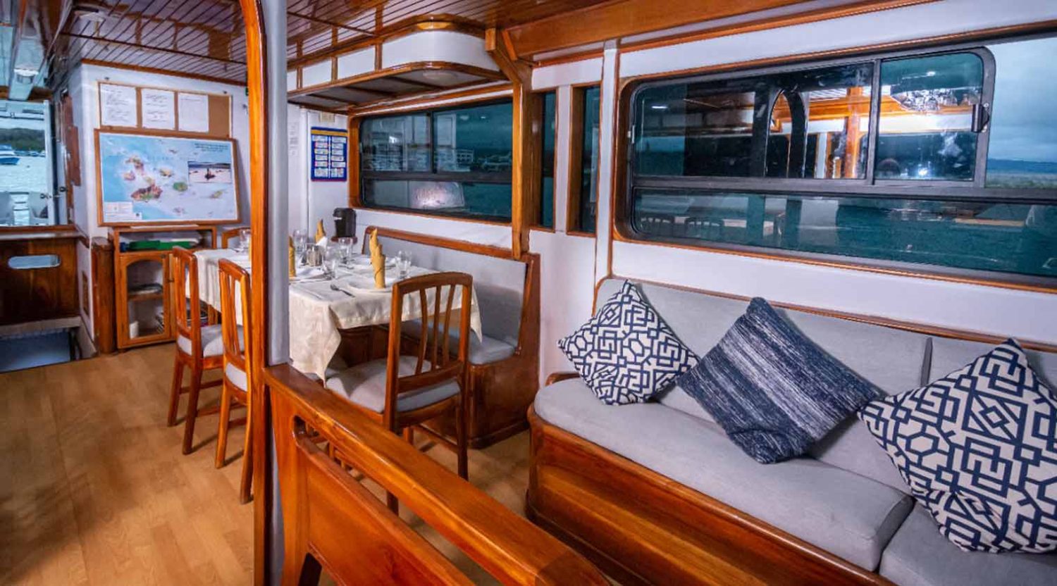 dining room of aida maria yacht of galapagos islands