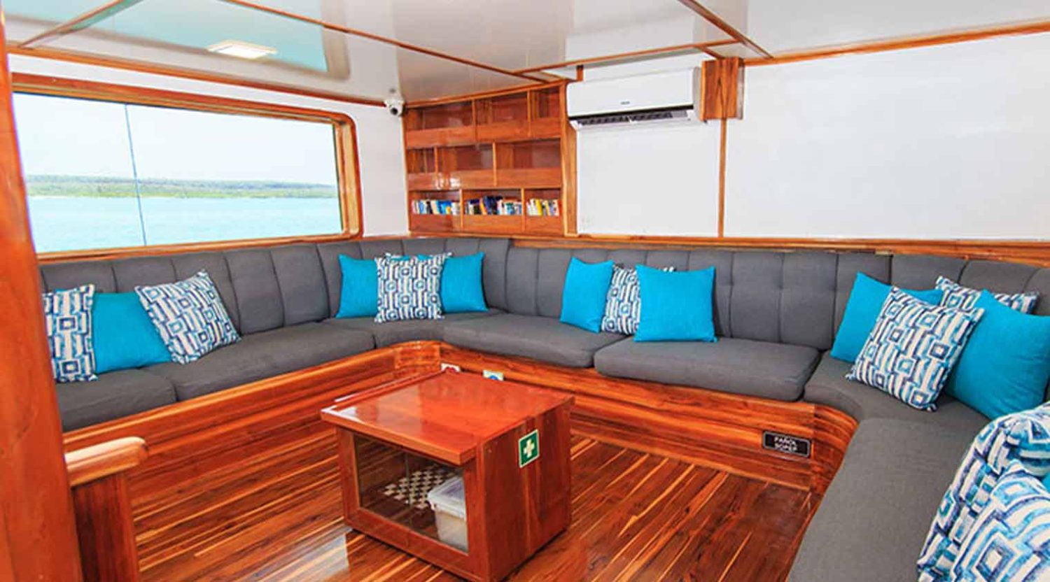 living room of eden yacht of galapagos islands